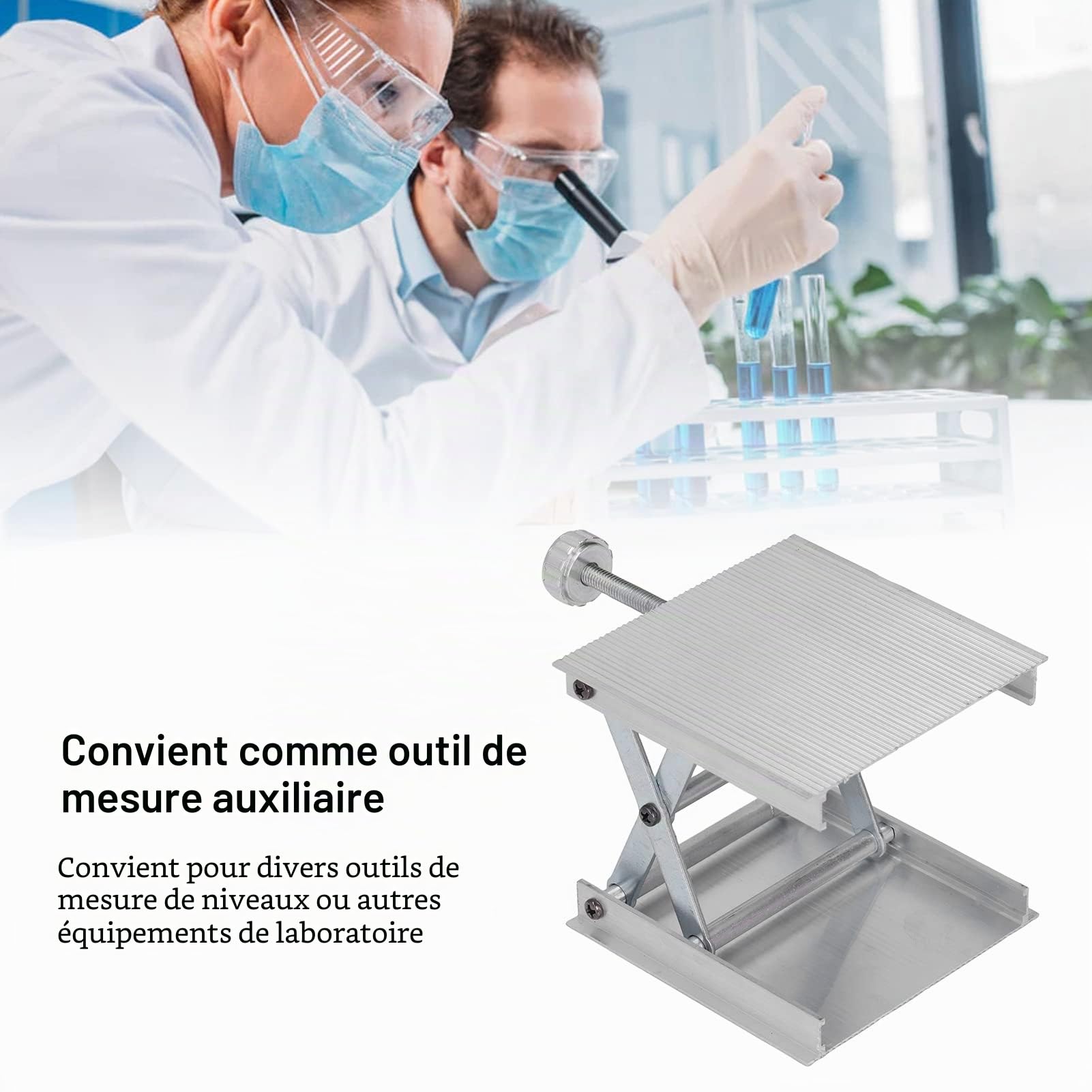Plate Forme Élévatrice de Laboratoire, Mini Plate Forme de Cric de Levage de Table de Levage de Laboratoire, Table Élévatrice de Laboratoire en Alliage D'Aluminium de 66 Lb pour Différent(Argent)