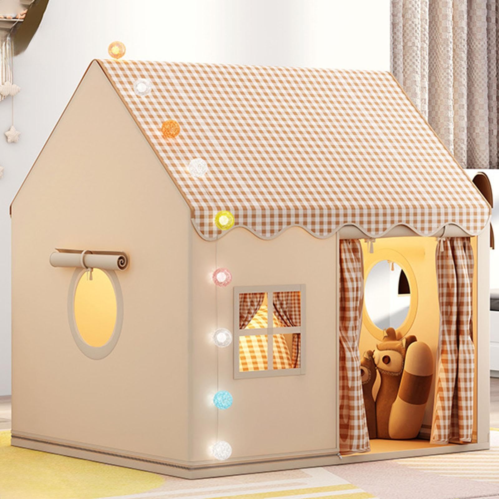 Tienda de Campaña Infantil de Interior, de Juegos con Puerta Y Ventana, Castillo Portátil para Niños Y Niñas, Gris