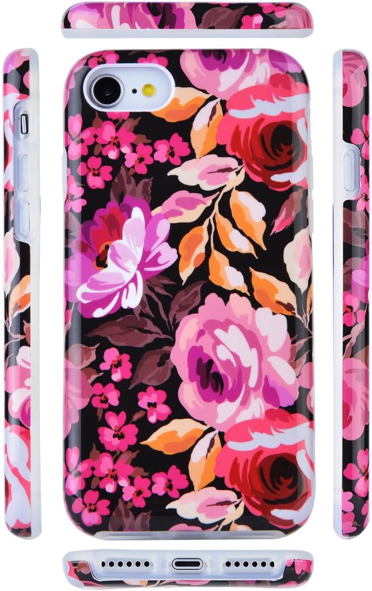 Dimaka iPhone 7 Case iPhone 8 Case Cute Design for Girls, Floral Heavy Two-Tier Shockproof with Soft TPU Inside Protective Cases for iPhone 7 and iPhone 8(Pink Flower)