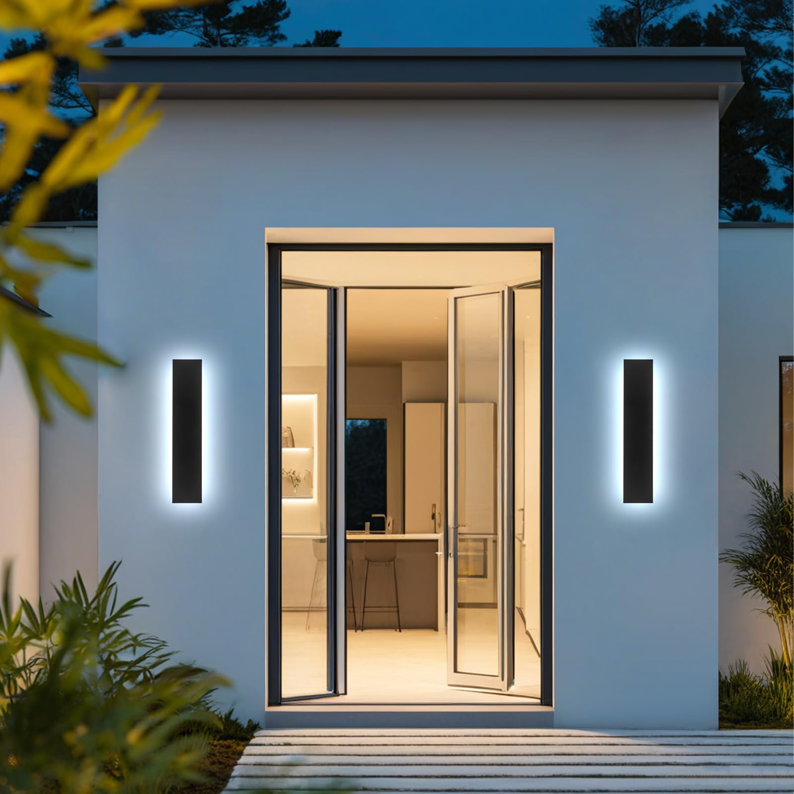 23.6in 2pcs Modern Outdoor Wall Light, Upgraded 4.72in Wide Outdoor Wall Sconce, Dimmable Waterproof IP65 Long LED Black Garage Lights, Exterior Wall Lighting fixtures for House, Front Door