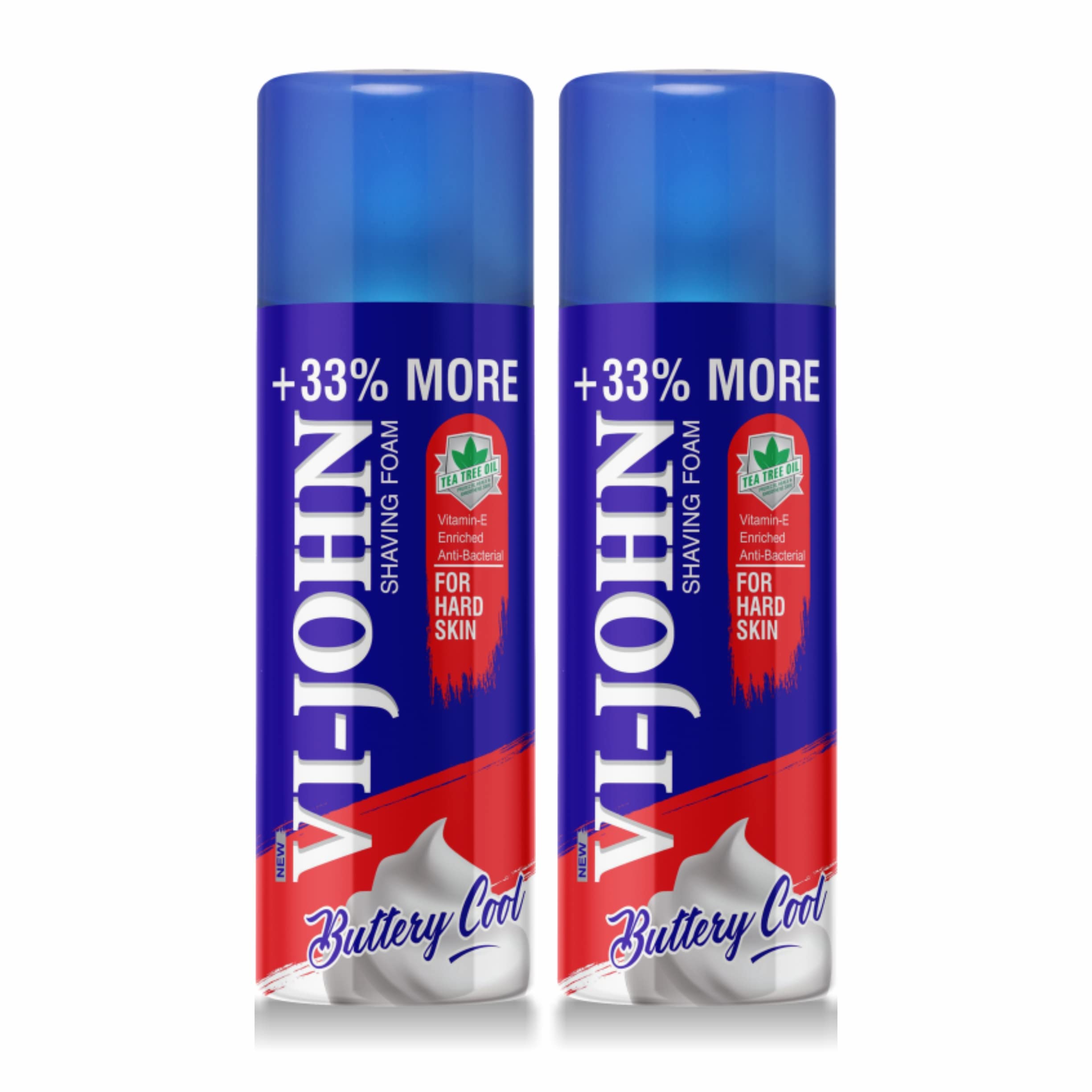VI - JOHN Shaving Foam For Men, Hard Skin Type Shaving Foam With Goodness Of Nature, Tea Tree Oil, Vitamin E Enriched And Anti- Bacterial Formula (400Gm Each- Pack Of 2)