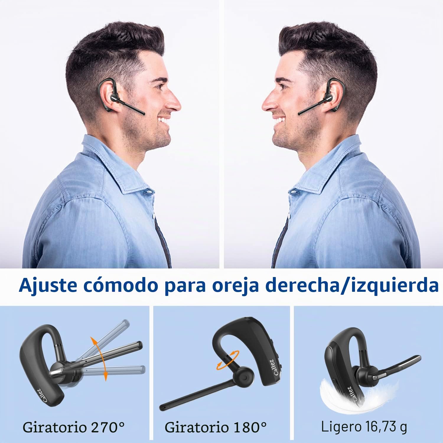 Auriculares Bluetooth con CVC8.0 Doble Micrófono Cancelación de Ruido, Auricular Bluetooth Inalámbricos Pinganillo V5.0 para Móvil iPhone Samsung Conducción Oficina Negocios, Chat Claro