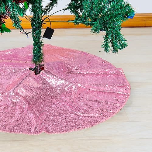 Miniatura 6 de Partisout Falda de árbol de lentejuelas con purpurina falda de árbol de Navidad de algodón falda colorida para árbol de Navidad falda de árbol para
