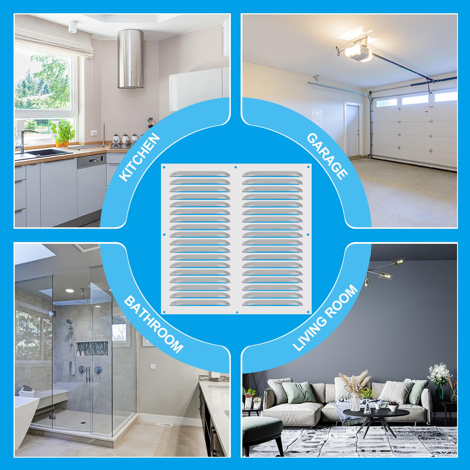 PATIKIL Rejilla De Ventilación De Acero Inoxidable 16 X 16 Plateado | Pulgadas, Cubierta De Rejilla De Aire Con Persianas, Para HVAC, Para Hogar Cocina Chimenea Baño Pared Techo