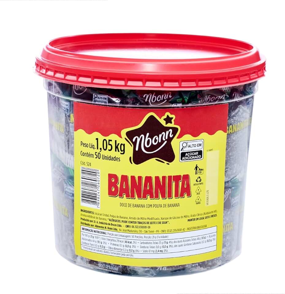 Doce Bananita Nbonn Pote 1,05kg 50 Unidades de Doce de Banana Sabor Tradicional