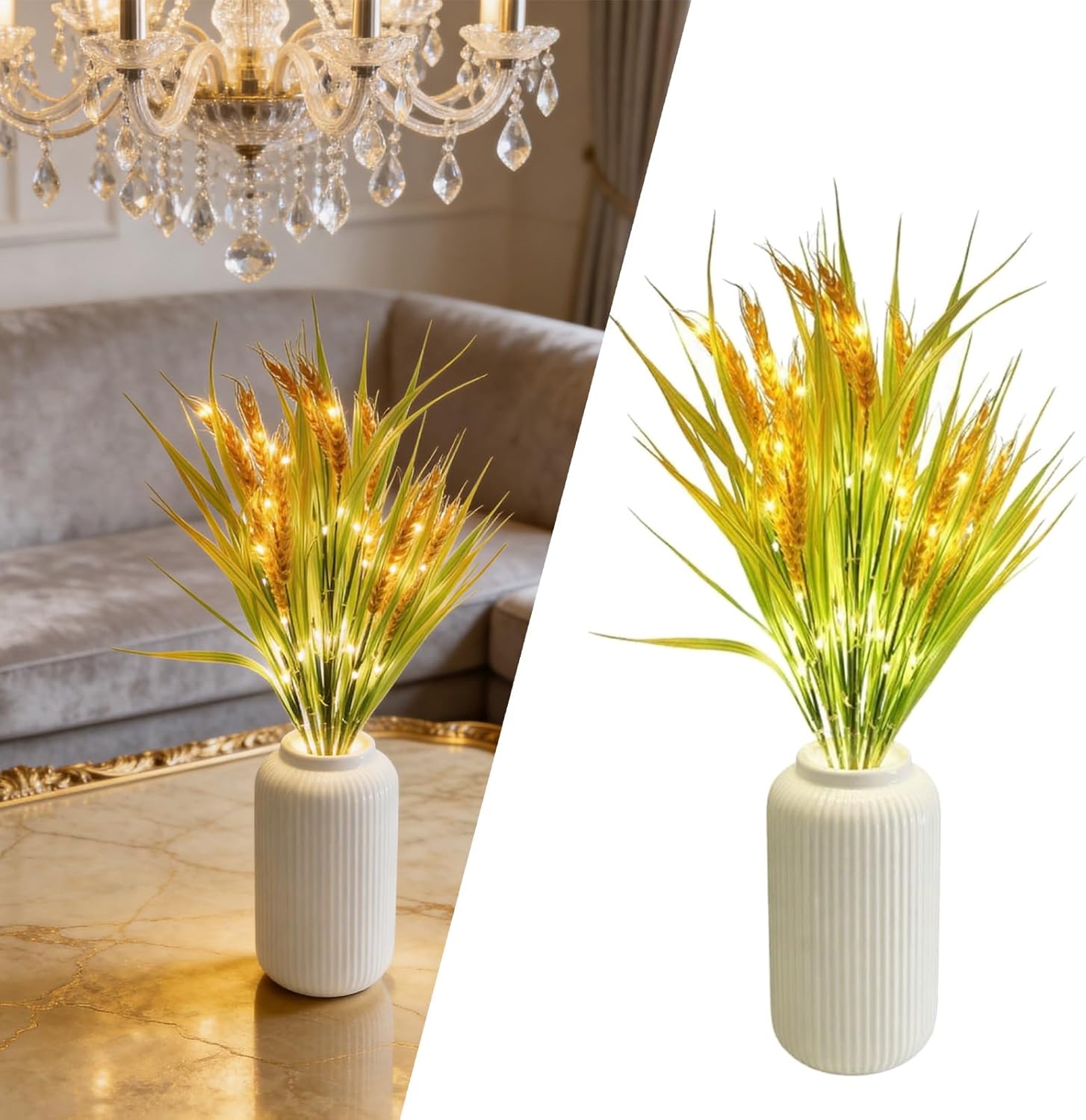 Golden Harvest Light - Wheat Stalks Decor Table Lamp, Rustic Farmhouse Accent Lighting with Warm White LED, Decorative Centerpiece for Bedroom, Living Room, Dining Table, Wedding (1Pcs)
