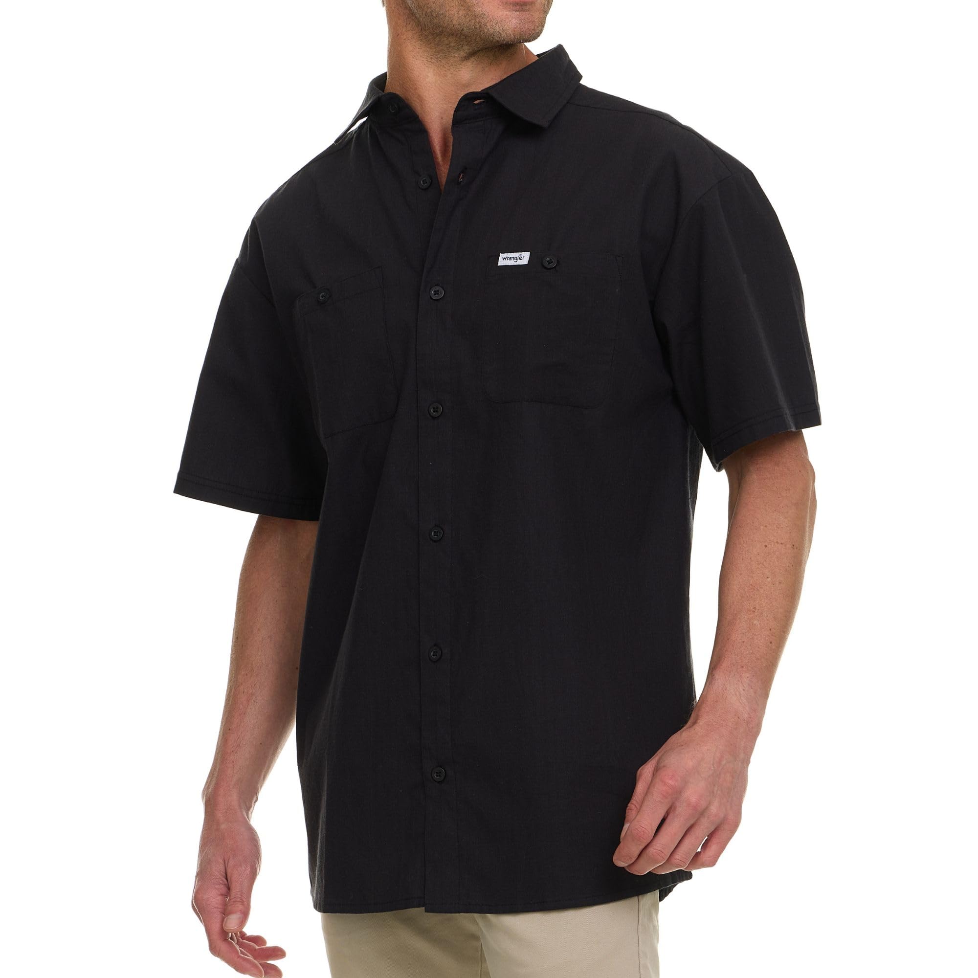 Wrangler Button Up Shirts for Men Big and Tall - Chambray Woven Short Sleeve Casual Shirt
