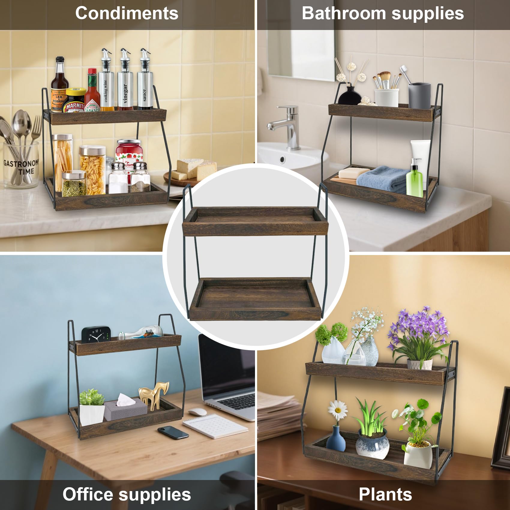 XUDREZ Kaffee Organizer, 2-stöckig Kaffeebar Zubehör Organizer Holz kaffeestation tassenregal, Küchenorganizer Gewürzregal Holz Gewürzaufbewahrung für Küche, Zuhause, Büro