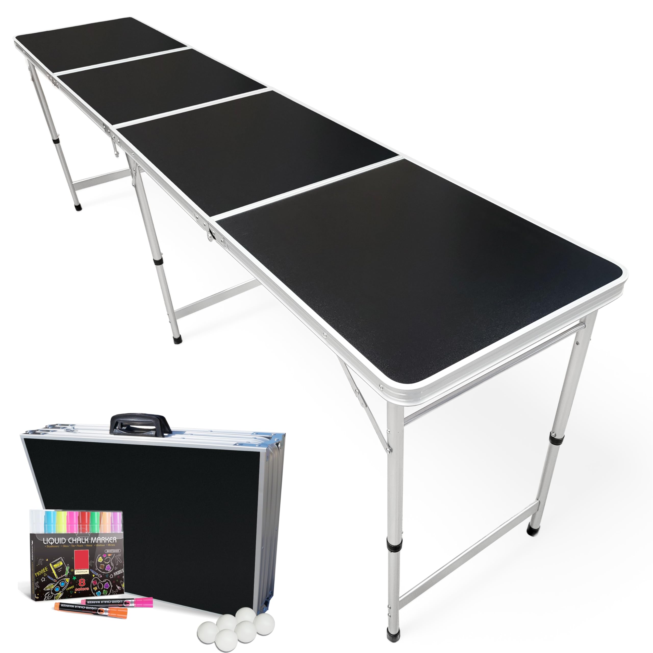 8-Foot Beer Pong Table w/Erasable Surface, Erasable Markers, Beer Pong Balls & Optional Cup Holes & LED Lights (Choose Your Model)