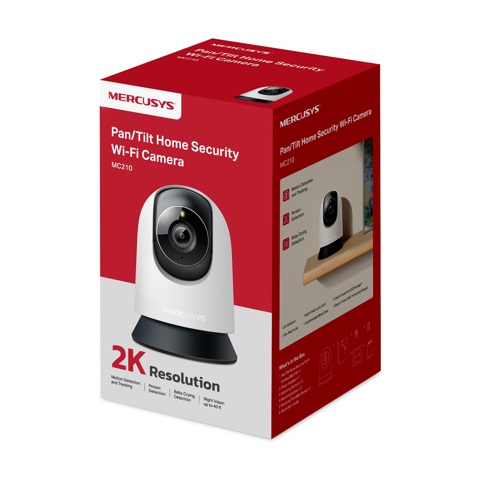 MERCUSYS MC210 2K 3MP kamera do monitoringu wewnątrz 360°, Wi-Fi 2,4 GHz, noktowizor, dwukierunkowe audio, rozpoznawanie AI, kompatybilna z Alexa, karta micro SD do 512 GB