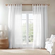 TOPICK Schlaufenschal 2er Set Gardinen Wohnzimmer modern Schlaufengardinen Vorhänge Schlafzimmer Gardinenschals leinenoptik H225xB140 cm, Schlaufenvorhang Curtains Living Room Fenstervorhänge Weiß