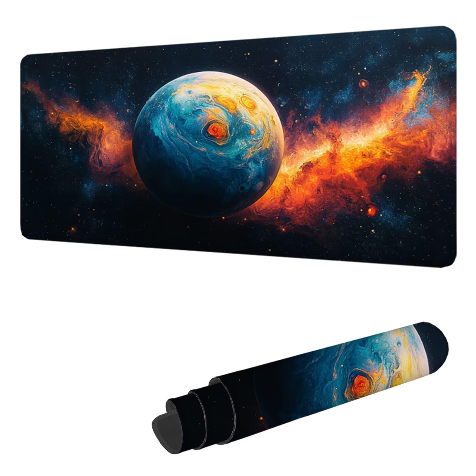 Podkładka pod mysz Planeta Podkładka pod mysz XXL 1200 x 600 mm, podkładka pod biurko ze zszytymi krawędziami, podkładka pod mysz krajobrazową z wodoodporną i antypoślizgową gumą, do biura i domu
