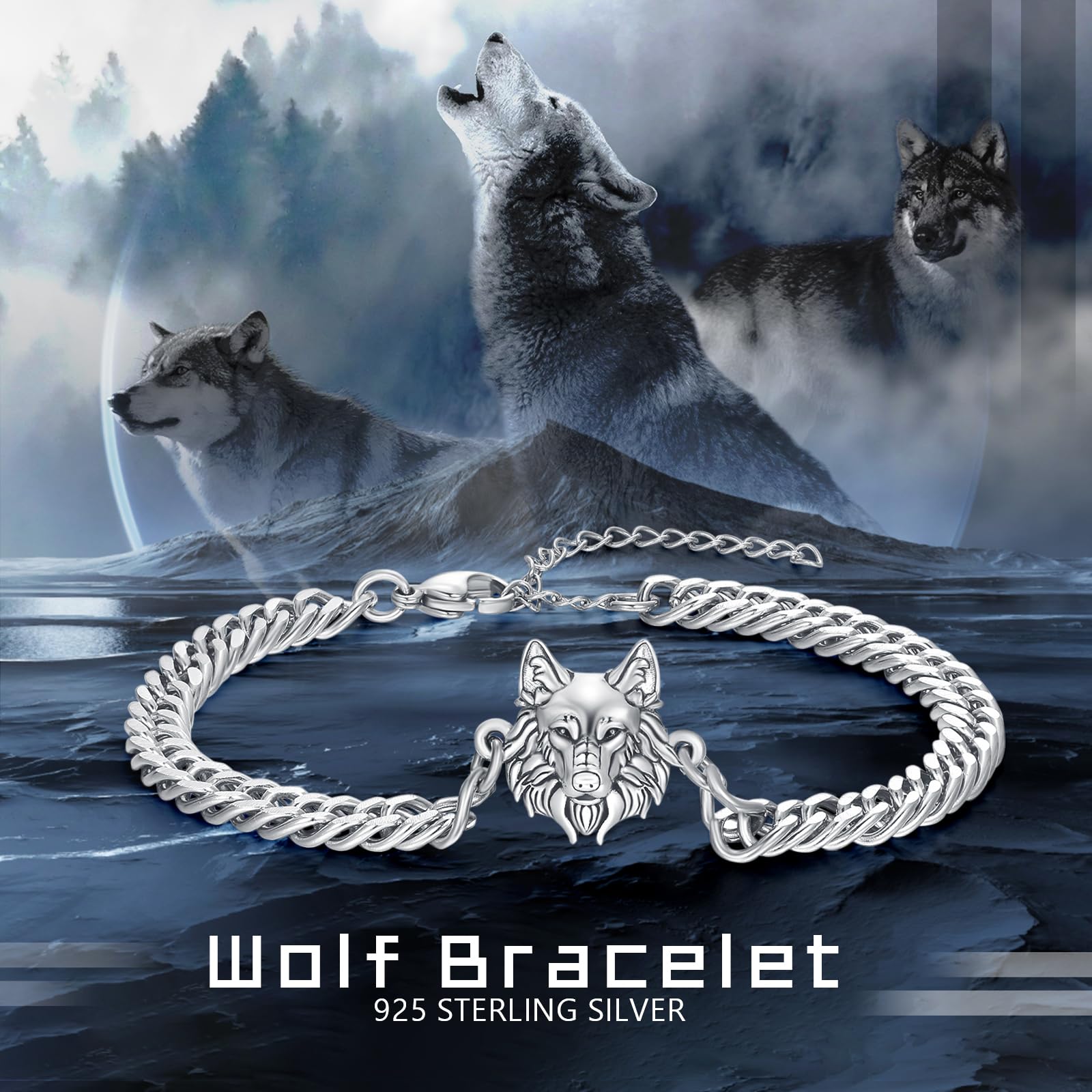 Pulsera vikinga de plata de ley 925 para hombres, lobo, dragón, Odin, brújula, pulsera vikinga, regalo, con cadena de acero inoxidable