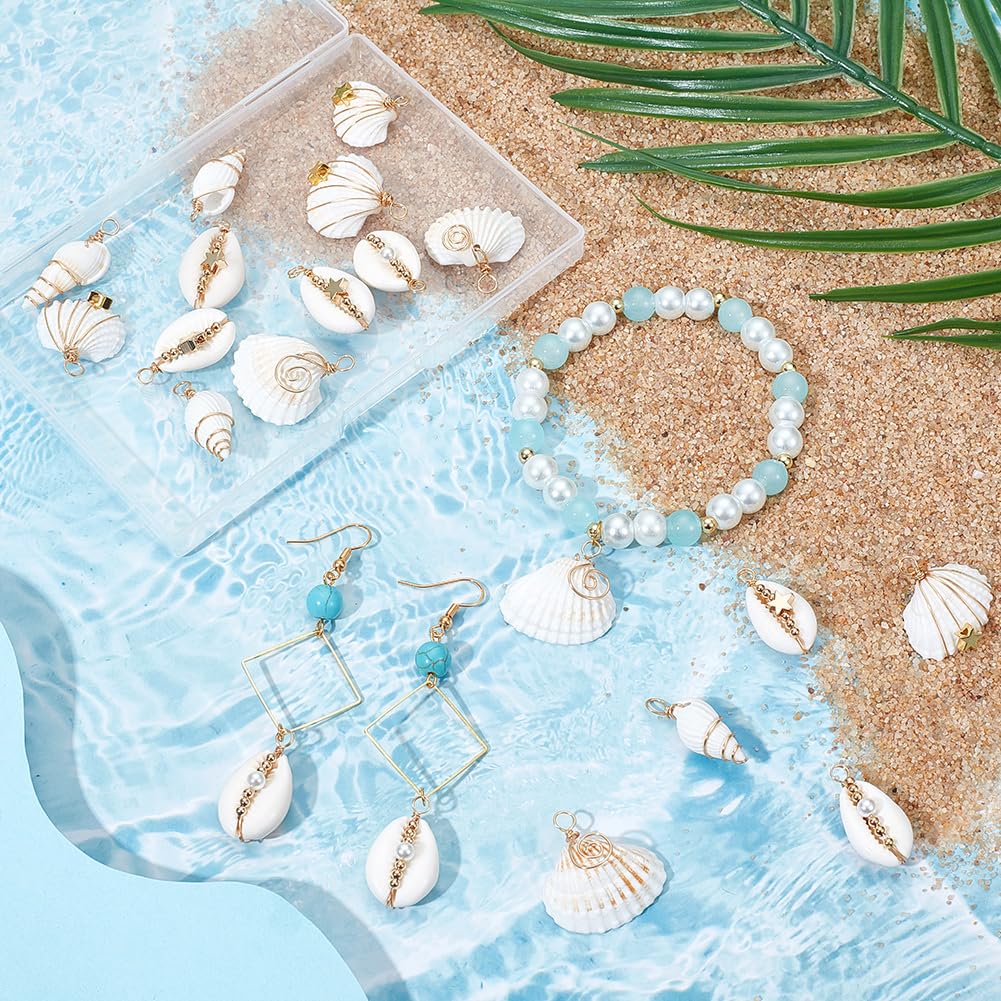 SUNNYCLUE 1 Box 5 Styles 20Pcs Natural Shell Charms White Seashell Charm Bulk Summer Beach Cowrie Hawaii Sea Life Scallop Pendants for Jewellery Making Diy Necklaces Bracelets Earrings Supplies Women - Image 3