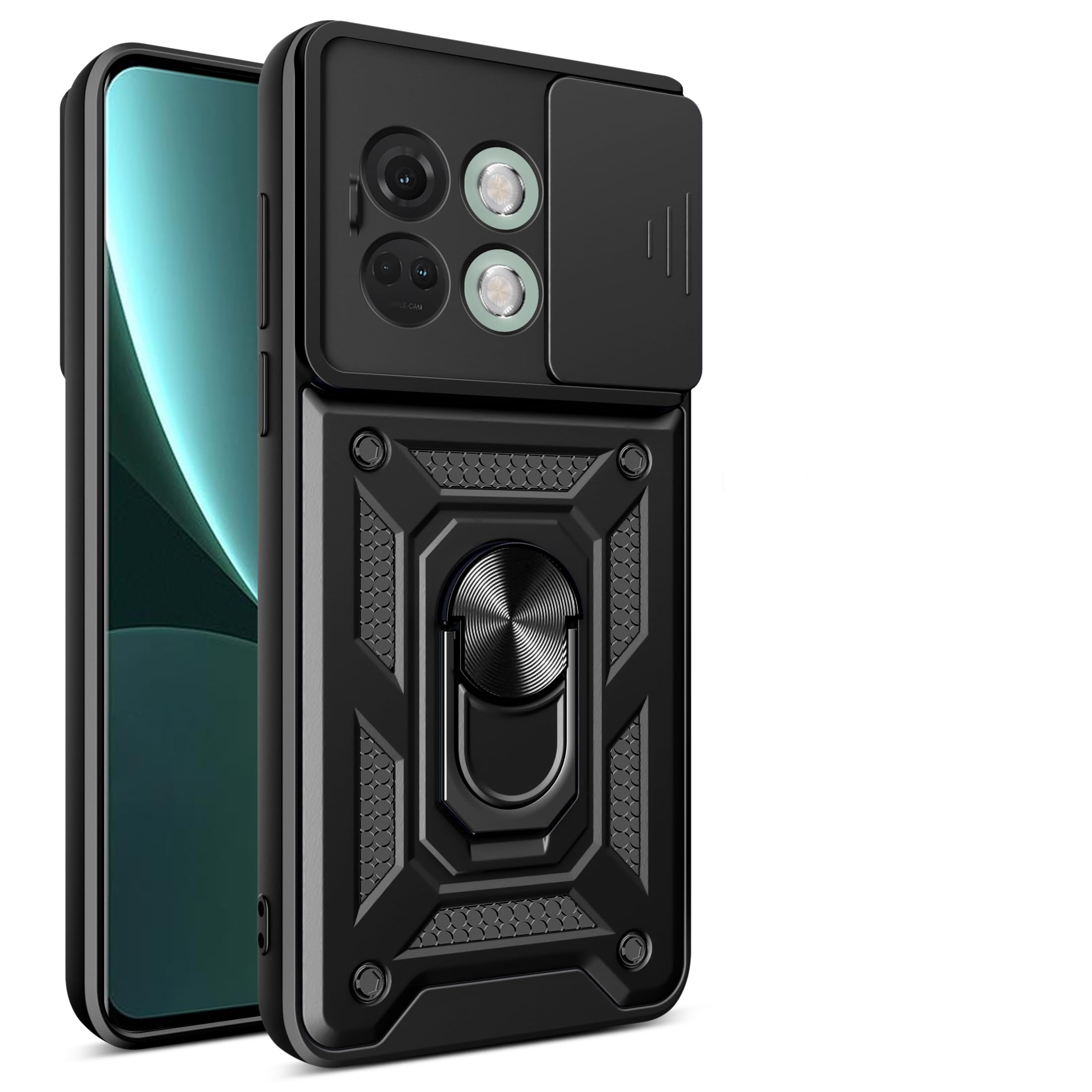 Compatible with OnePlus Ace 2 Phone Case,Compatible with OnePlus 11R 5G Magnetic Bracket [PC+TPU] 2 in 1 Slide Lens Kickstand Black