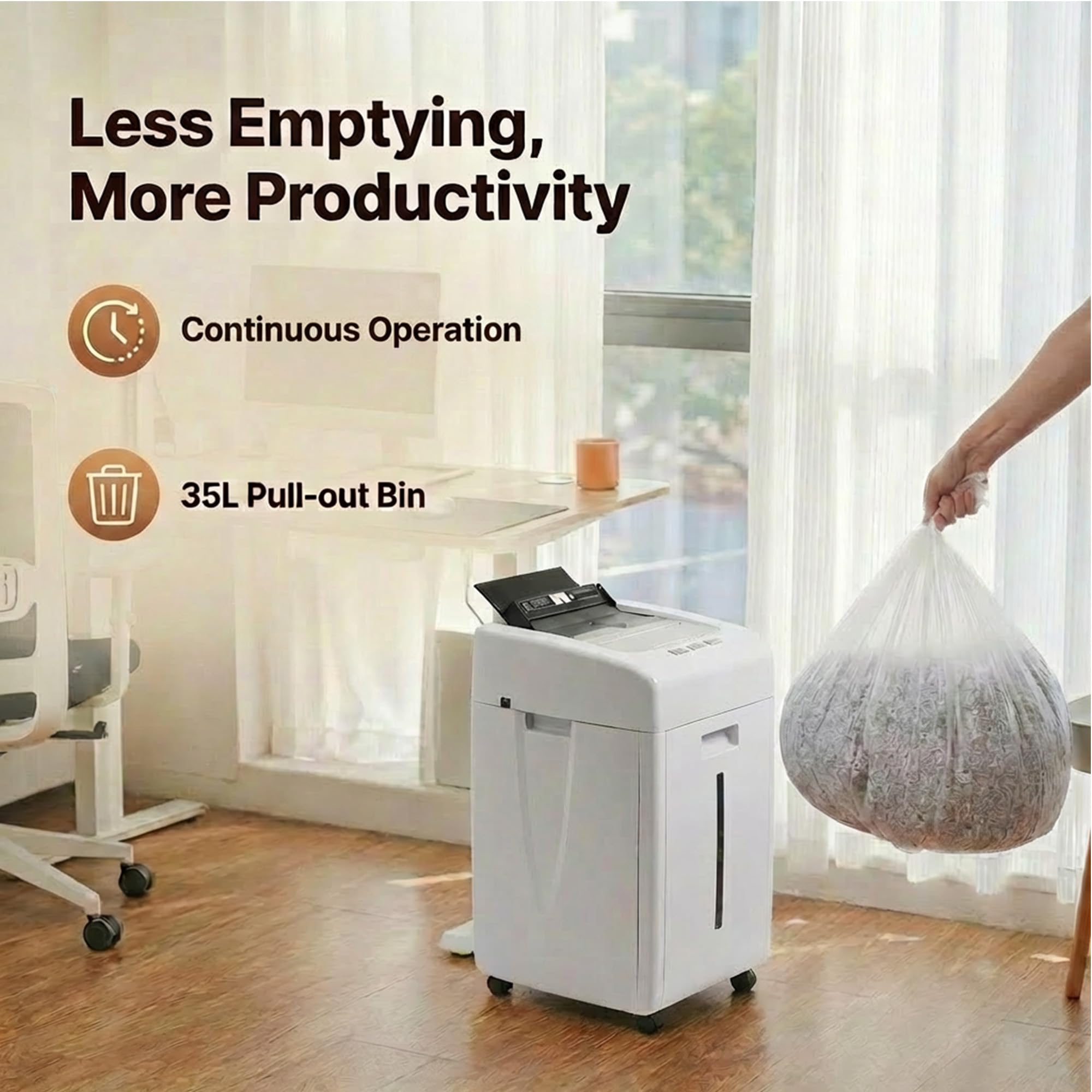Trituradora de Papel de 200 Hojas: P5 Destructora de Documentos Automática con Corte Micro 2 x 15 mm Trituradora de Papel Eléctrica con Bandeja de 35L para CD, Tarjetas y Grapas