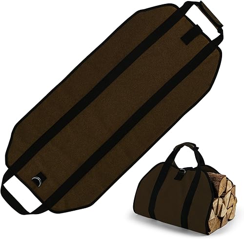 Miniatura 3 de Yogayet Portador de leña de 39 x 18 pulgadas, bolsa de mano grande de troncos con asas, duradera bolsa de lona de 12A, resistente para chimenea,