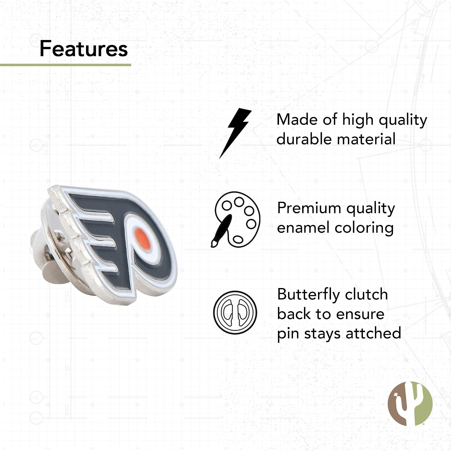 Desert Cactus Philadelphia Flyers Lapel Pin PHI Flyers Made of Metal for Formal Wear, Bag and Hat Jewelry, and Tie Tack (Lapel Pin)