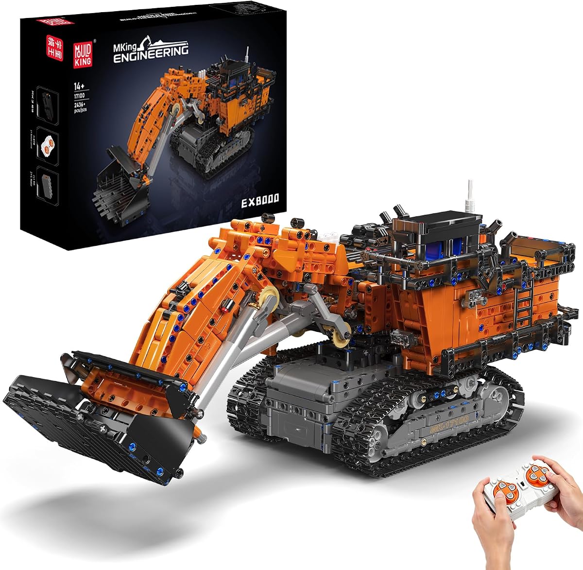 Mold King 17100 Juego de construcción de excavadora minera, modelo de excavadora con tecnología STEM con batería y motores, vehículos de construcción RC de juguete para adultos (2436 piezas)