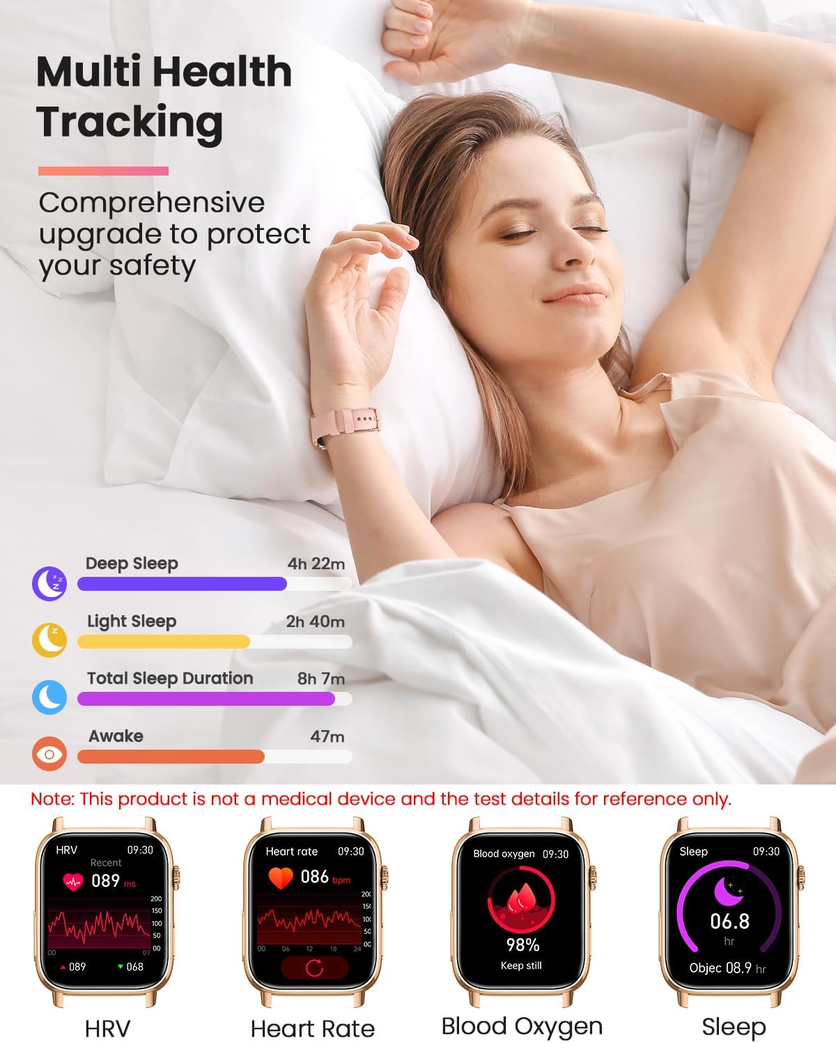 BANLVS Smartwatch displaying multi-health tracking data including sleep, HRV, heart rate, and blood oxygen