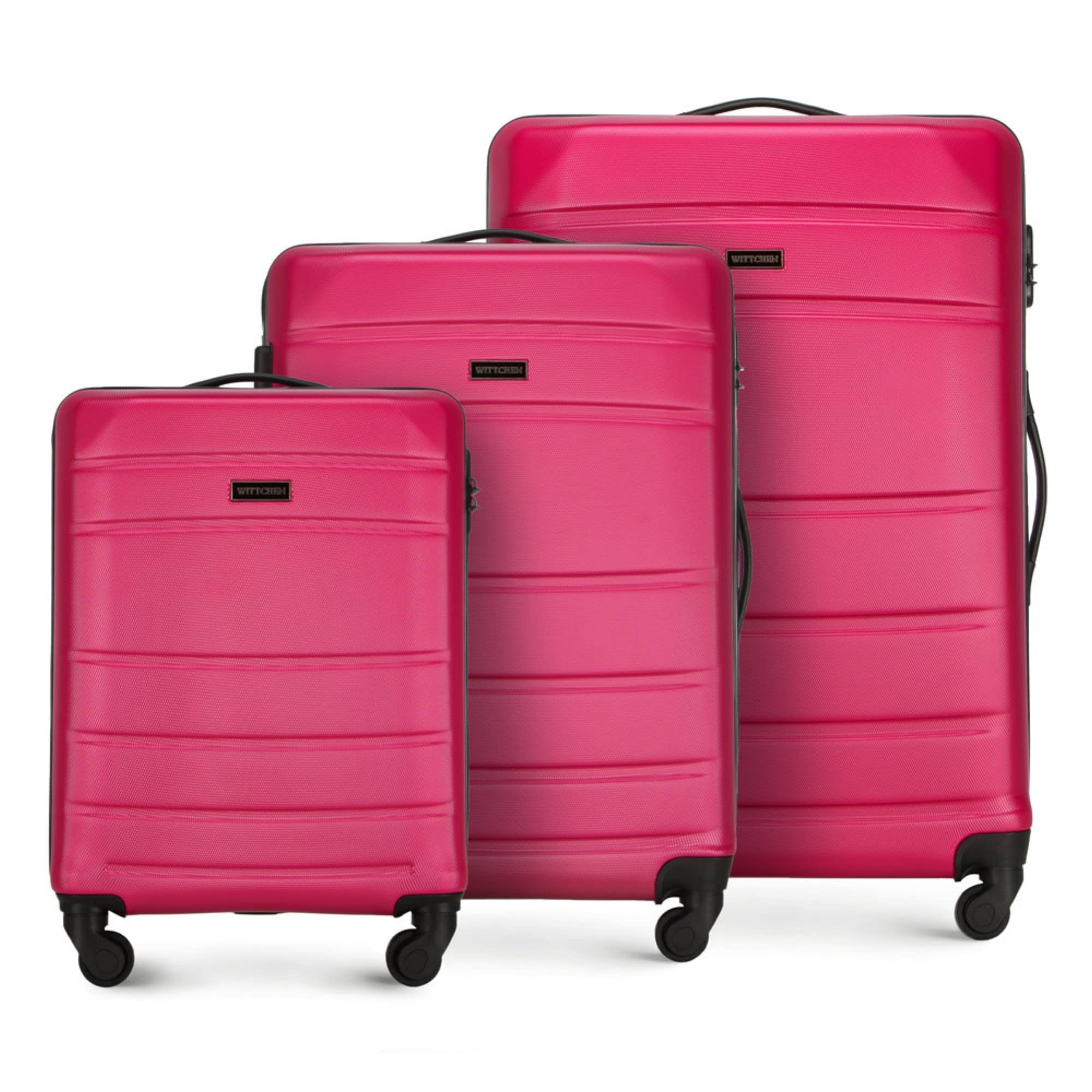 WITTCHEN valigia da viaggio set di 3 valigie trolley bagaglio a mano valigia a rotelle in ABS con 4 ruote spinner chiusura a combinazione maniglia telescopica Globe Line rosa Ryanair/ITA Airways