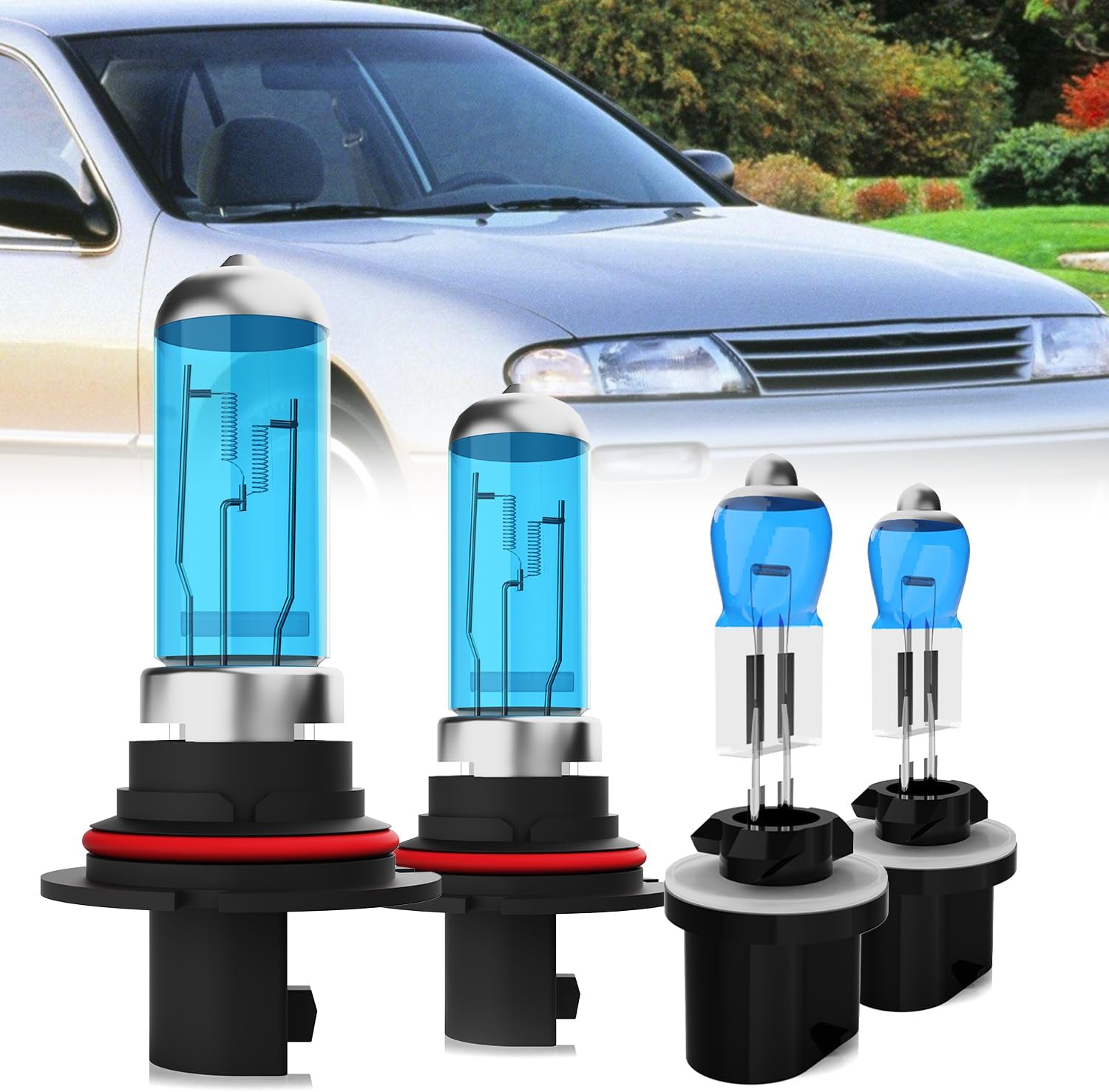 Headlight Bulbs Compatible With Nissan Altima 1998-2001, 9007 High Low Beam Halogen+ 880 Fog Lights Light Bulb, Super Bright 6000K White, Plug and Play, Pack of 4