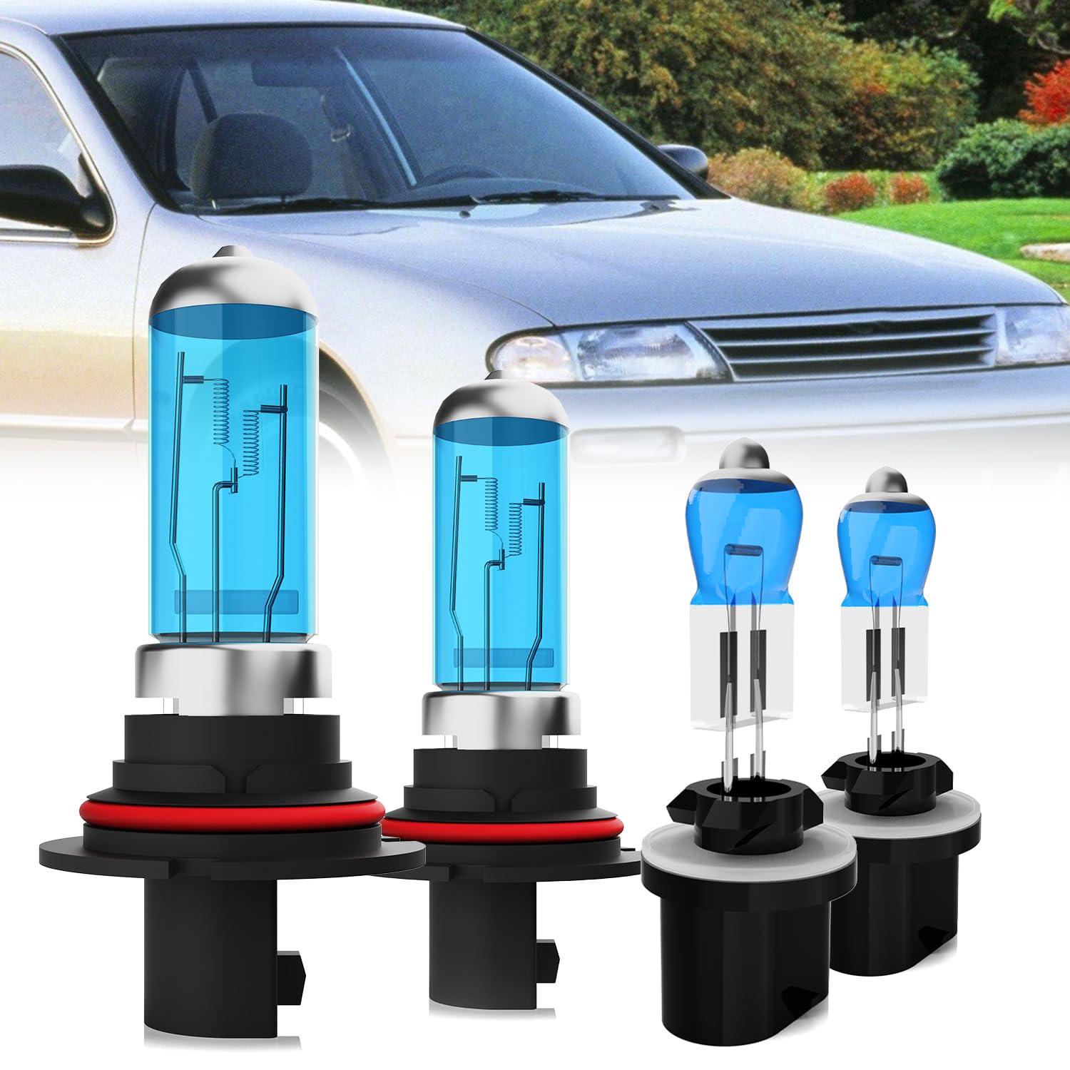 Headlight Bulbs Compatible With Nissan Altima 1998-2001, 9007 High Low Beam Halogen+ 880 Fog Lights Light Bulb, Super Bright 6000K White, Plug and Play, Pack of 4