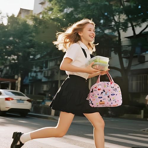 Miniatura 7 de Lonchera para niños y niñas, niños y mujeres, bonita lonchera térmica portátil, pequeña, aislada, reutilizable, bolsa de almuerzo de pana para el