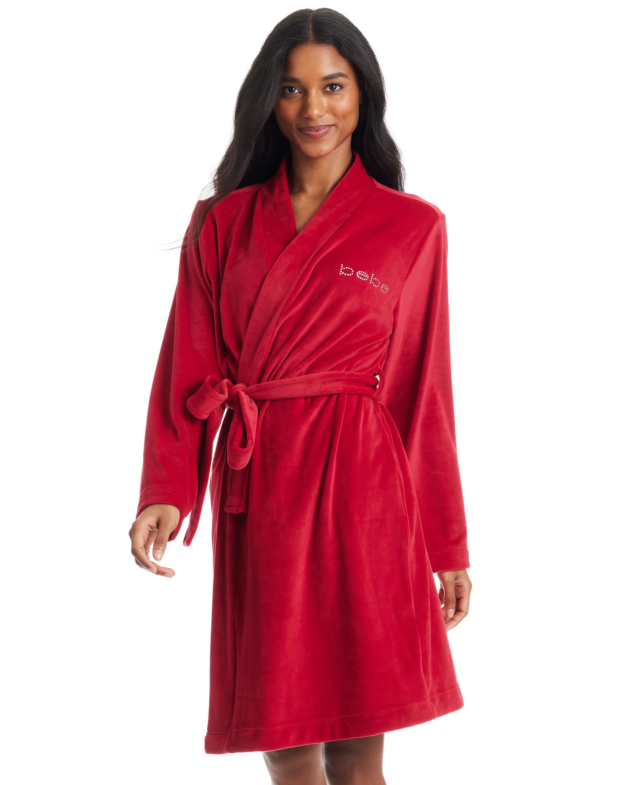 bebe Womens Robes Knee Length with Logo, Soft Velour Robes for Women, Womens Gifts