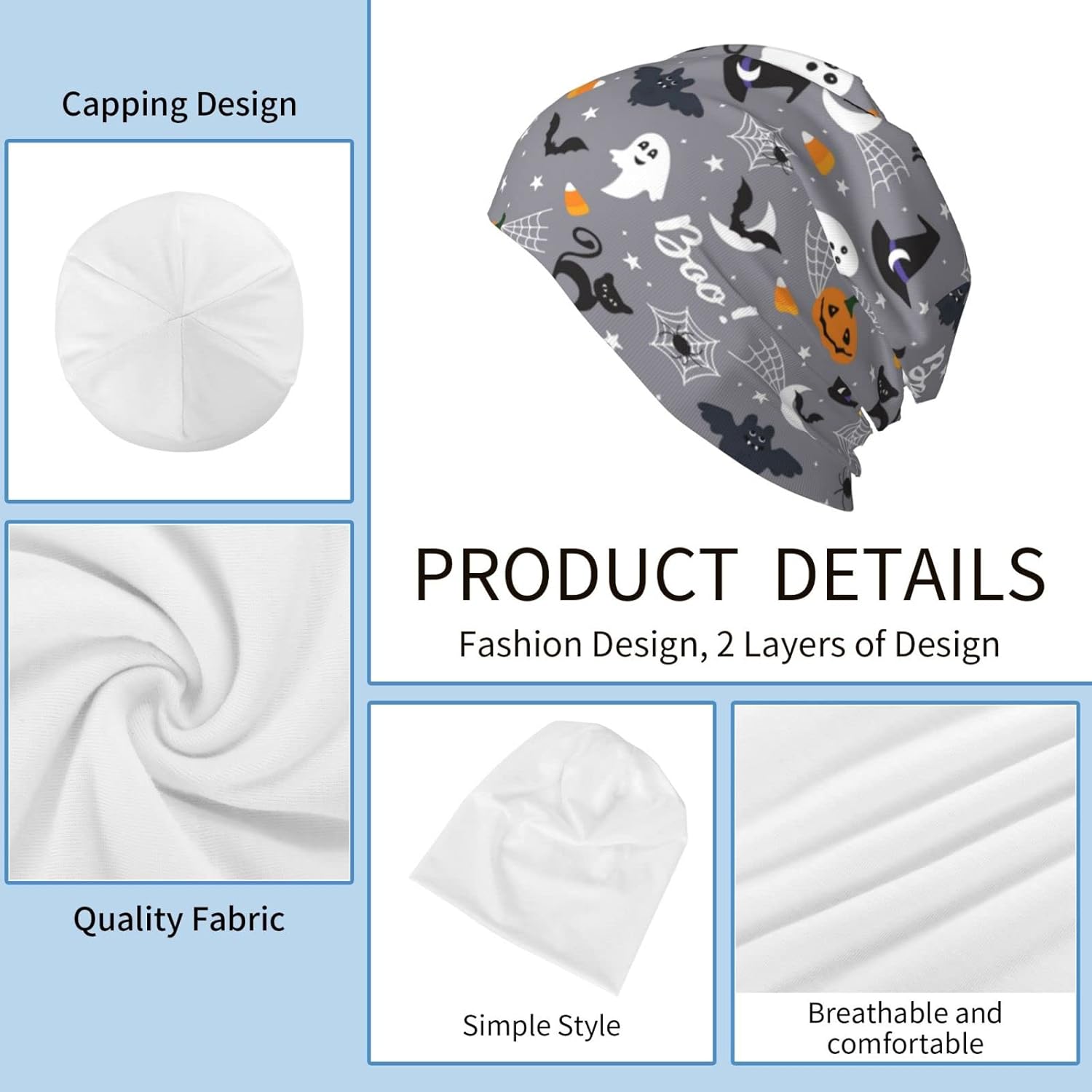 LAIPUTER Halloween Beanie Standard Closed Chemo Hat Cancer Headwear Knitted Hats Baggy Slouchy Cap for Adults Women Men - Image 3