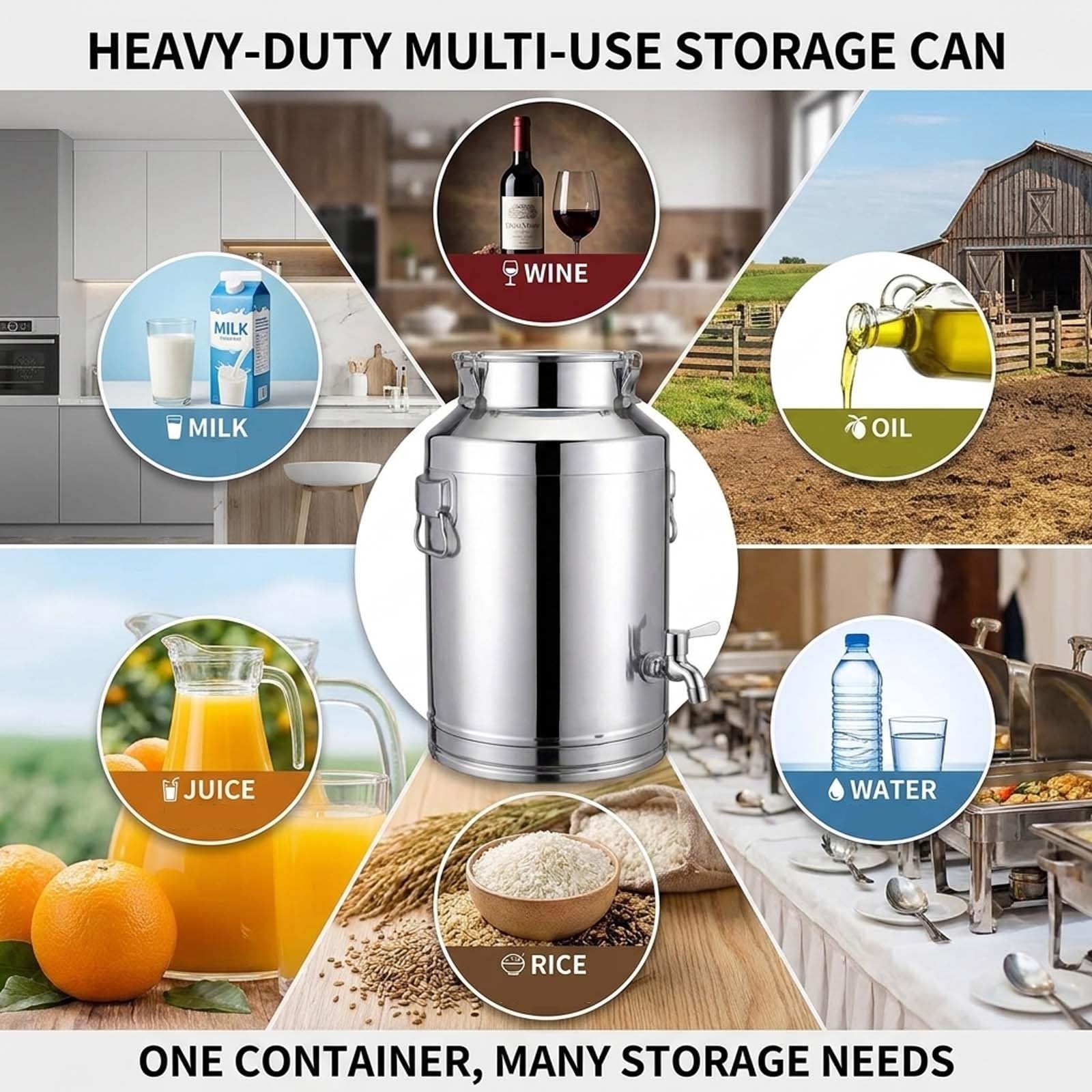 Bidon Alimentaire Inox avec Robinet, Jerrican Eau SUS304 pour Ferme