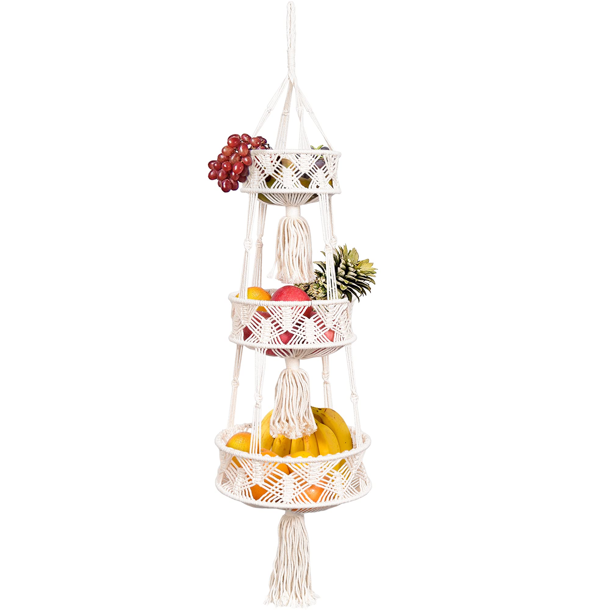 Buy JS HOME 3 Tier Hanging Fruit Basket, Wicker Vegetable Storage and