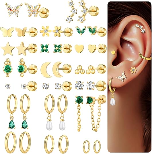 TAMHOO Gold Flat Back Earrings Set