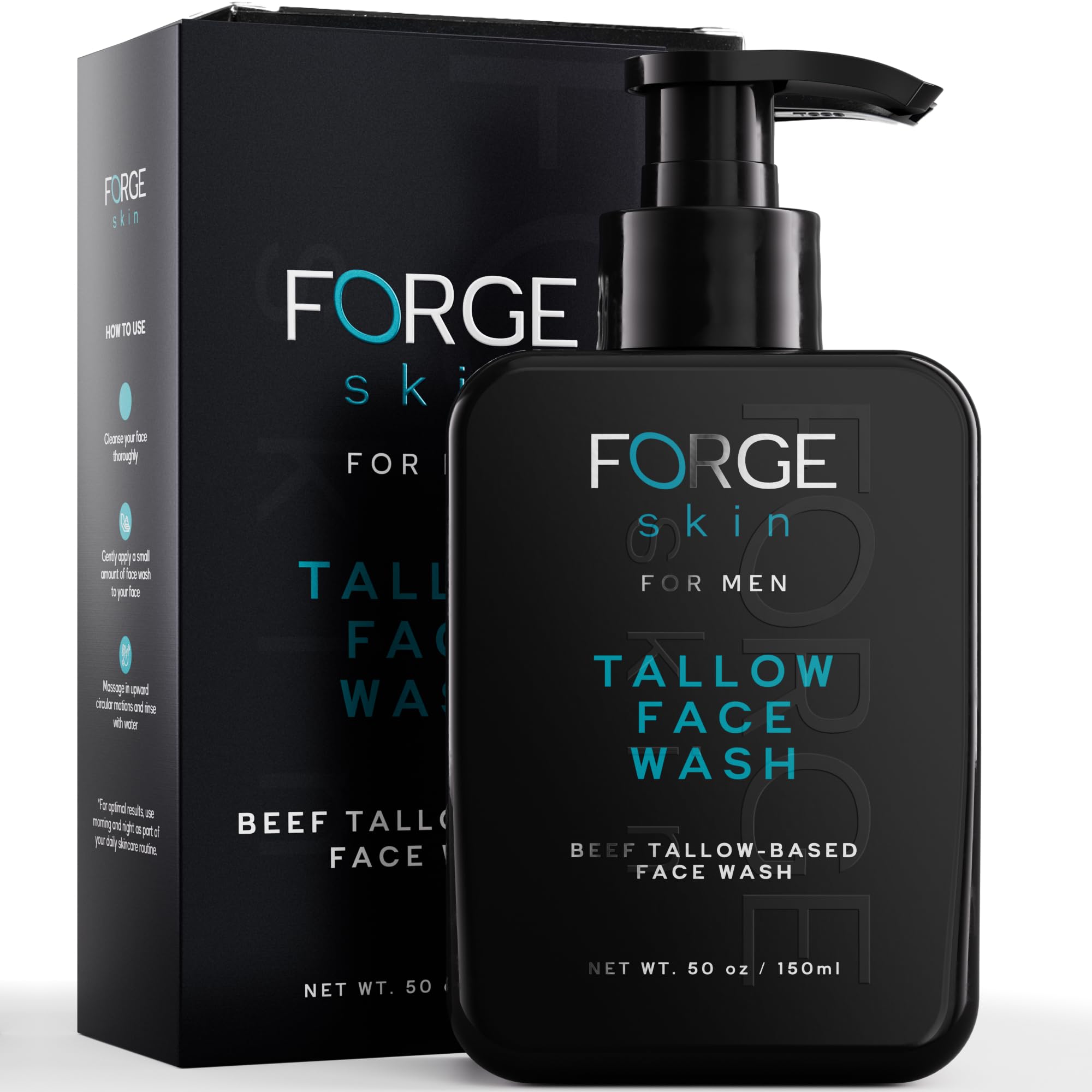Forge Skin Tallow Face Wash | Gentle Face Wash, Nourishing, Hydrating facial cleanser - 150 mL | Gentle for Dry & Oily | Anti-Aging, Acne Control, and Pore Minimizer | For Men & Women facial cleanser