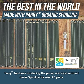 Organic Spirulina Powder Made with Parry Spirulina, Known for Superior Purity and Nutrient Density Vegan Farming Non-Irradiated Blue-Green Algae Superfood Supplement 75 Servings 8 oz
