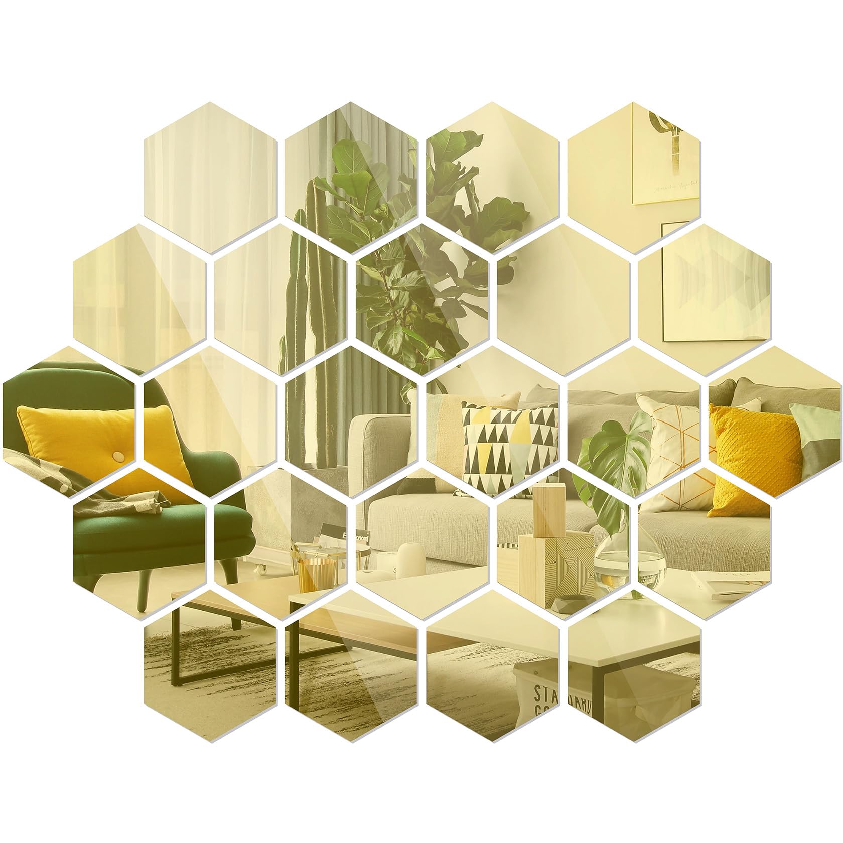 Autocollant miroir hexagonal acrylique doré x24 pour décoration murale de salon