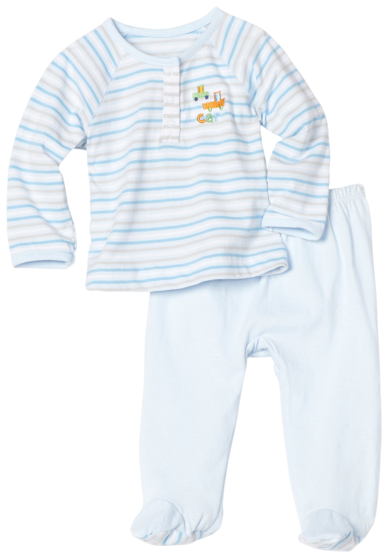 Disney Baby Boys' Newborn Car Stop Two Piece Footed Pant Set, Blue, 0-3 Months