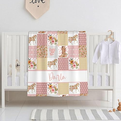 Miniatura 3 de Manta de bebé personalizada para niñas, manta de bebé personalizada con nombre, manta suave personalizada con nombre, manta de caballo floral