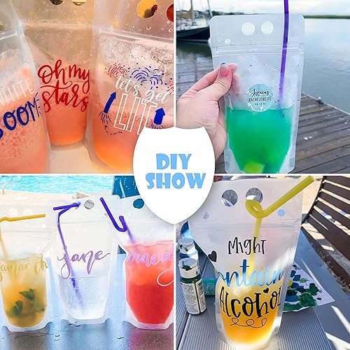 Miniatura 6 de 100 bolsas de doble cremallera para bebidas con 100 popotes y 30 bolsas de paletas plegables de mano resistentes para batidos, bebidas frías y