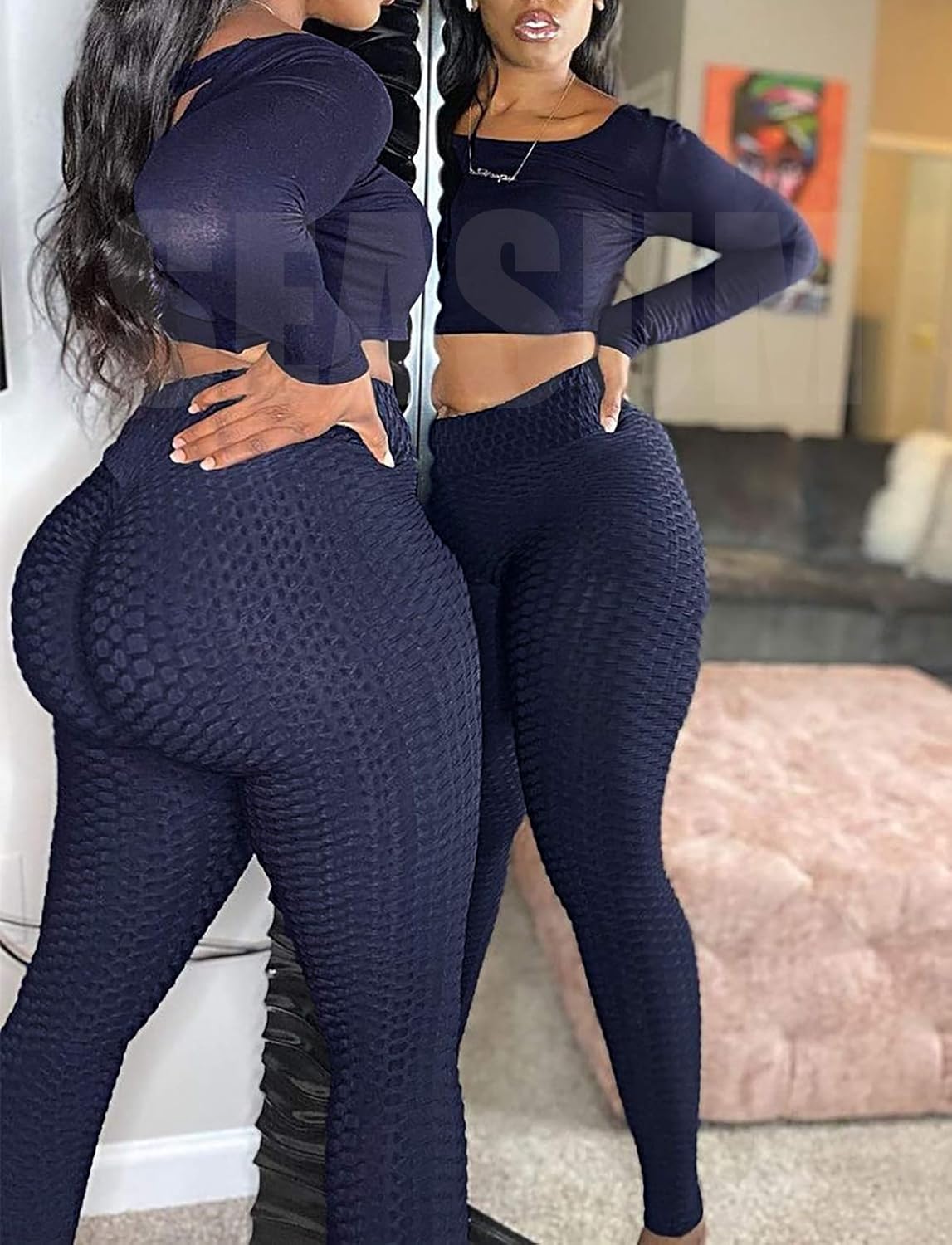 SEASUM Women High Waisted Workout Yoga Pants Butt Lifting Scrunch Booty Leggings Tummy Control Anti Cellulite Textured Tights - Image 4