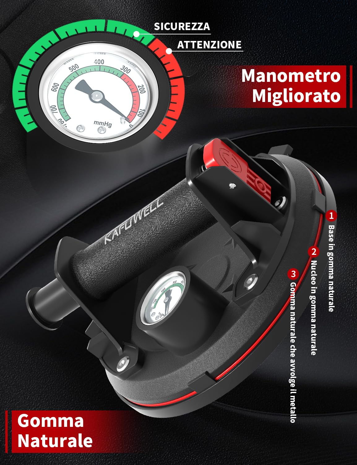 2x Ventosa per Piastrelle con Manometro, Ventose per Vetro, Carico Max. 200 Kg/Unità, Ventose Professionali a Vuoto per Vetro, Piastrelle, Marmo, Mobili, Ø200 mm con Cassetta Attrezzi