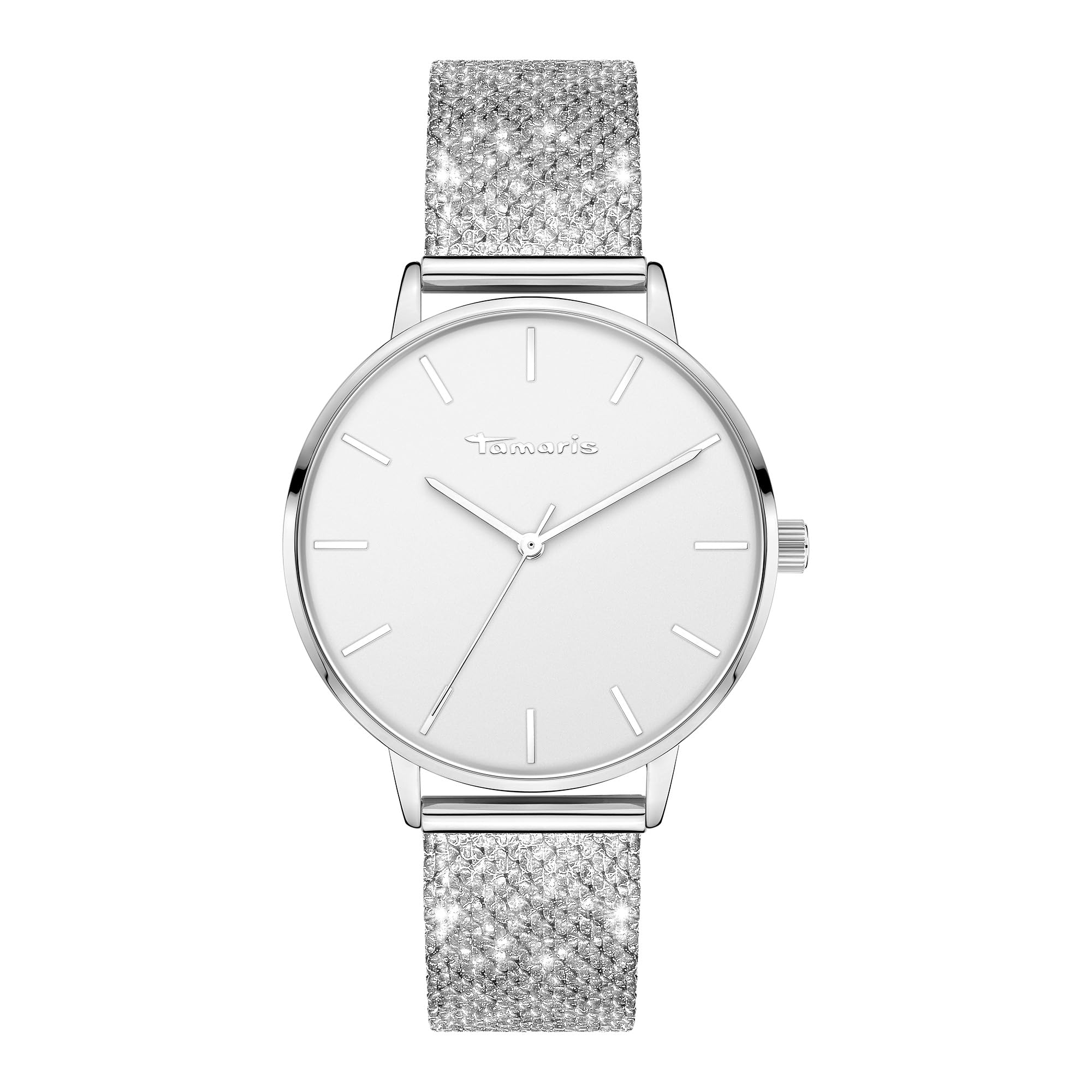 Tamaris Sparkly Adjustable Stainless Steel Mesh Bracelet Watch, Silver, Bracelet