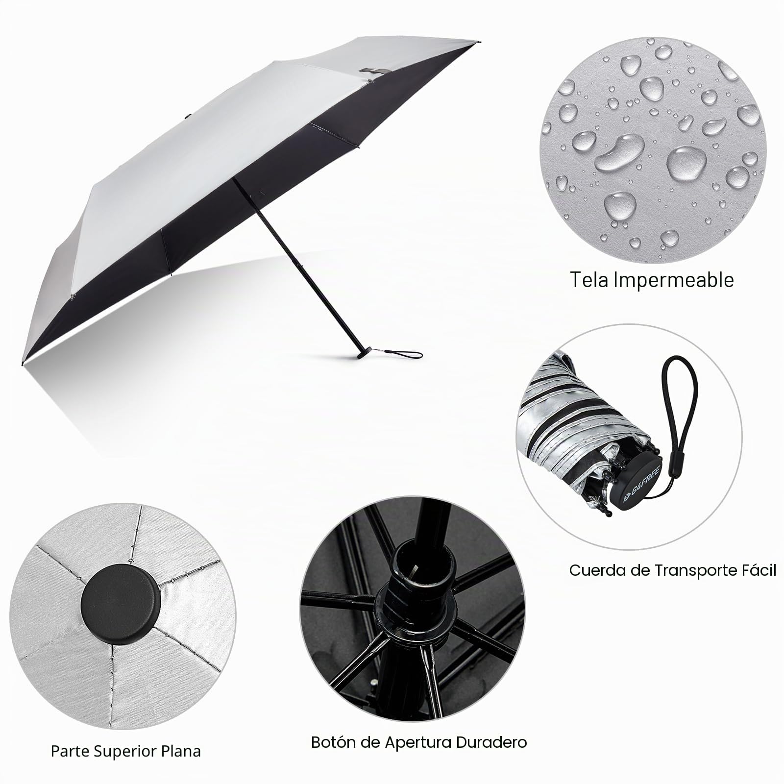 G4Free Paraguas de viaje compacto ultraligero UPF 50+ con protección UV, paraguas de fibra de carbono, súper delgado, pequeño
