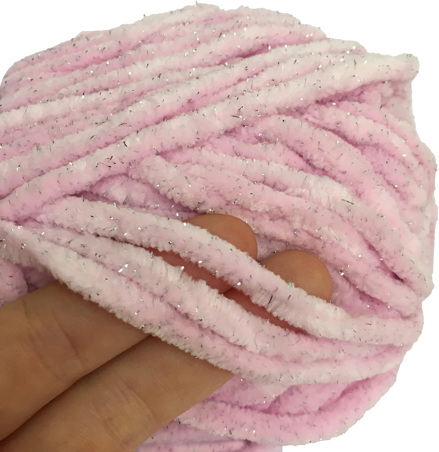 Troyarn Velvet Star (3- Skeins Pack) Silvery Glitter Chenille Baby Blanket Yarn Amigurumi Yarn for Crocheting and Knitting Super Bulky 3x100 gr (3x120 yds) (10405 - Pink, 3 Skein)