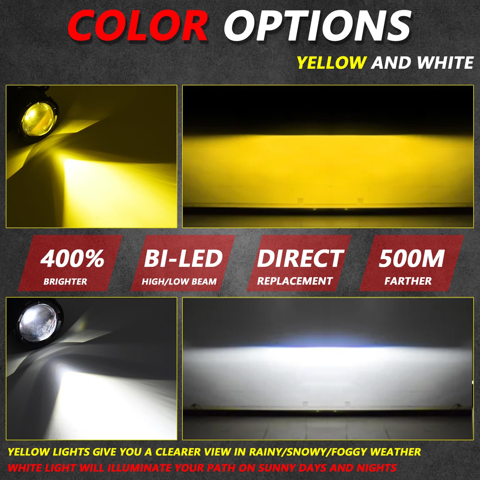 Shkalacar 2 Faros Antiniebla LED de 3 Pulgadas, Lente de Proyector LED Universal para Coche con Luz Blanca de 5500K y luz Amarilla de 3000K, Luz antiniebla LED