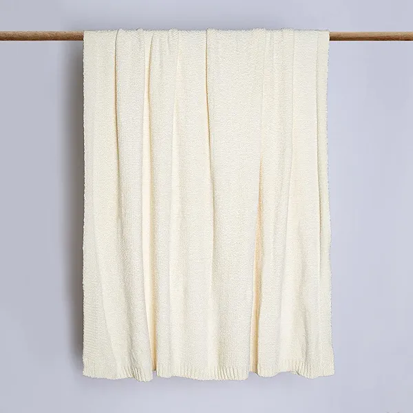 BEST HOME FASHION Super Soft Luxe Sheen Chenille Throw Blanket, Warm and Cozy Knitted Decorative Blanket for Sofa, Couch and Bed All Seasons 60 x 80 Inches- White