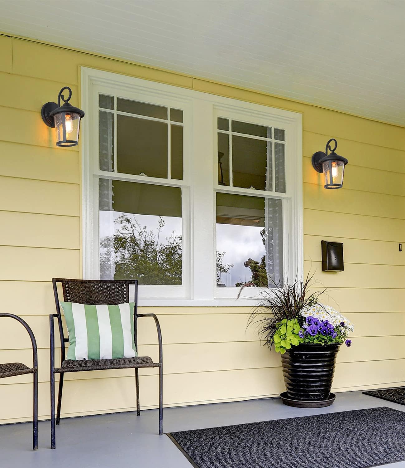 LALUZ Outdoor Wall Light, Anti-Rust Exterior Light Fixture Wall Mount, Matte Black Porch Light Outdoor Wall Sconce with Seeded Glass, Farmhouse Outside House Light for Front Door, Garage, Yard, 11”