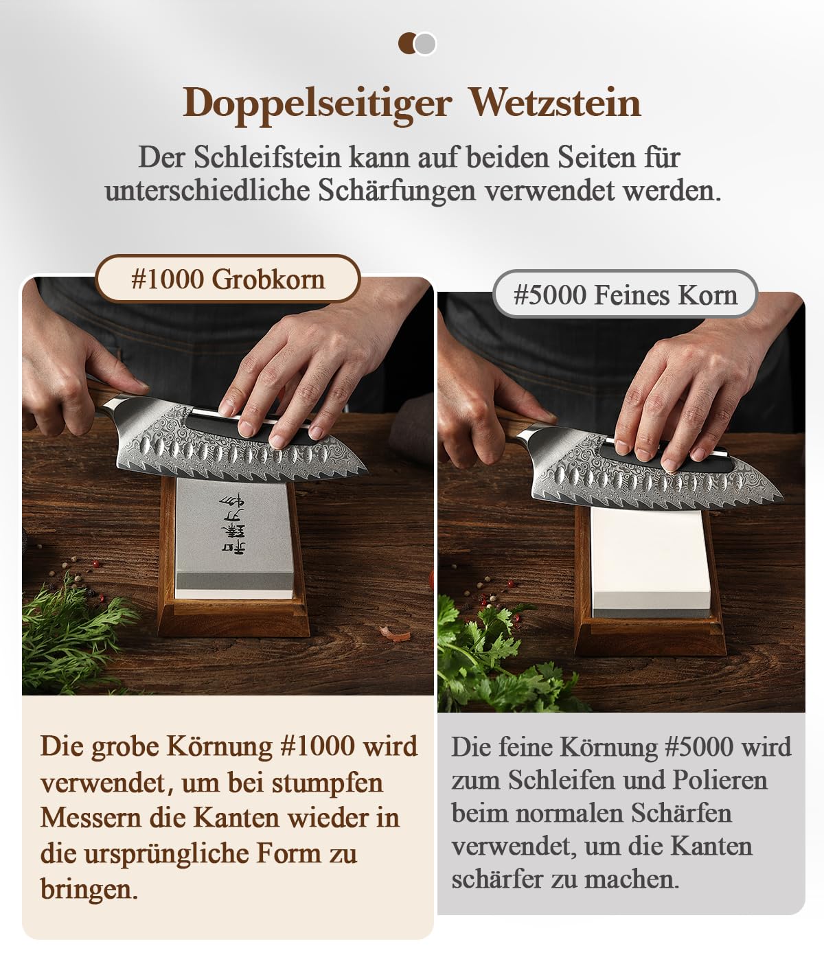 HEZHEN Doppelseitiger Abziehstein, Groß Weißkorund Schleifstein Wetzstein, Professionell Messerschärfer, Körnung1000/5000 mit Rutschfestem Akazienholz Basis, Abflachungsstein,Winkelführung
