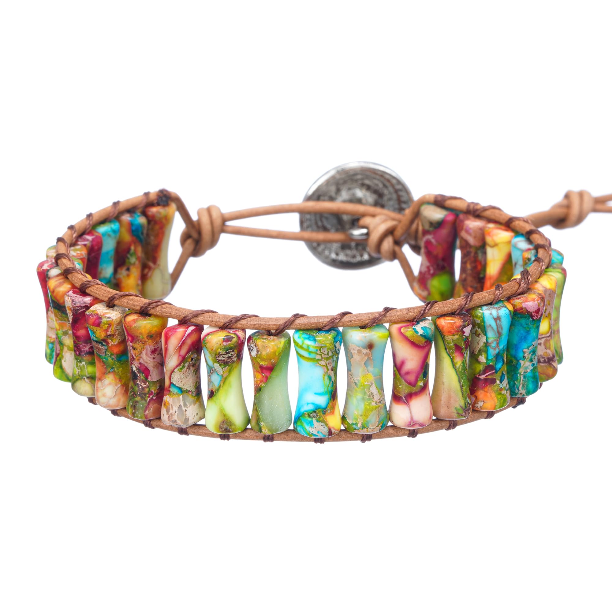 Plumiss Women Boho Handmade Natural Stone Crystal Leather Bead Wrap Bracelets Collection