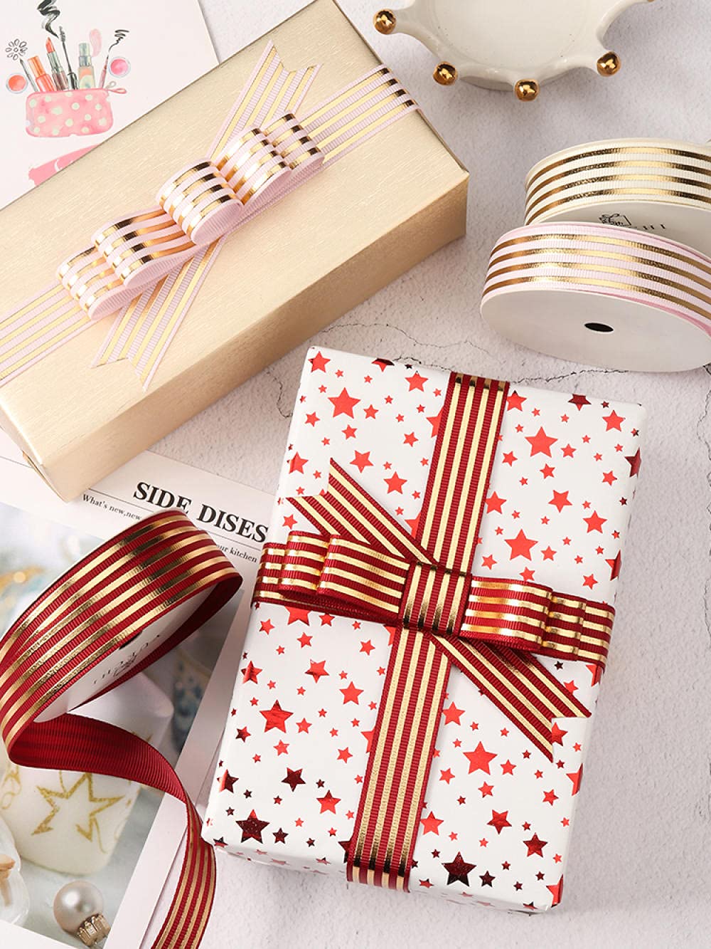 Ribbons For Gift Wrapping Ribbon For Fabric Satin Ribbons Prezent Prezent Pudełko Opakowania Wstążka Dekoracyjna Wstążka Wstążka Diy Materiał Paski Sieć Z Ręcznie Robioną Wstążką Motyl-Czerwone Wino